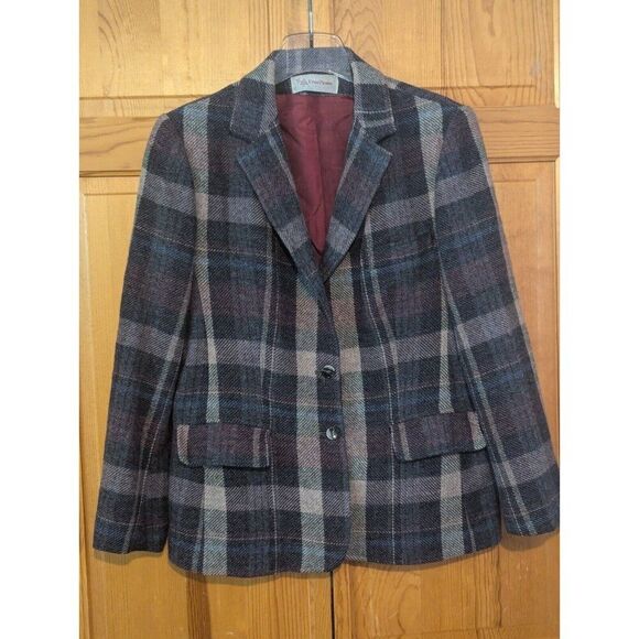 Evan Picone Jackets & Blazers - Evan Picone Blazer Academia Plaid 100% Wool Jacket Size 14